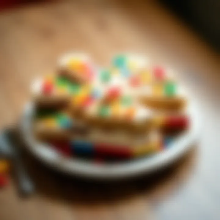 Colorful Lego cake slices on a platter