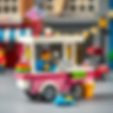 Detailed view of Lego ice cream cart accessories and figures