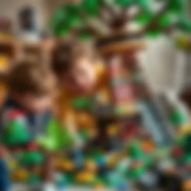 Children engaged in building a Lego treehouse, demonstrating collaboration and creativity