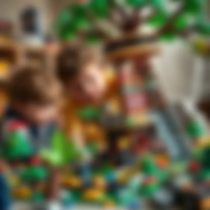 Children engaged in building a Lego treehouse, demonstrating collaboration and creativity