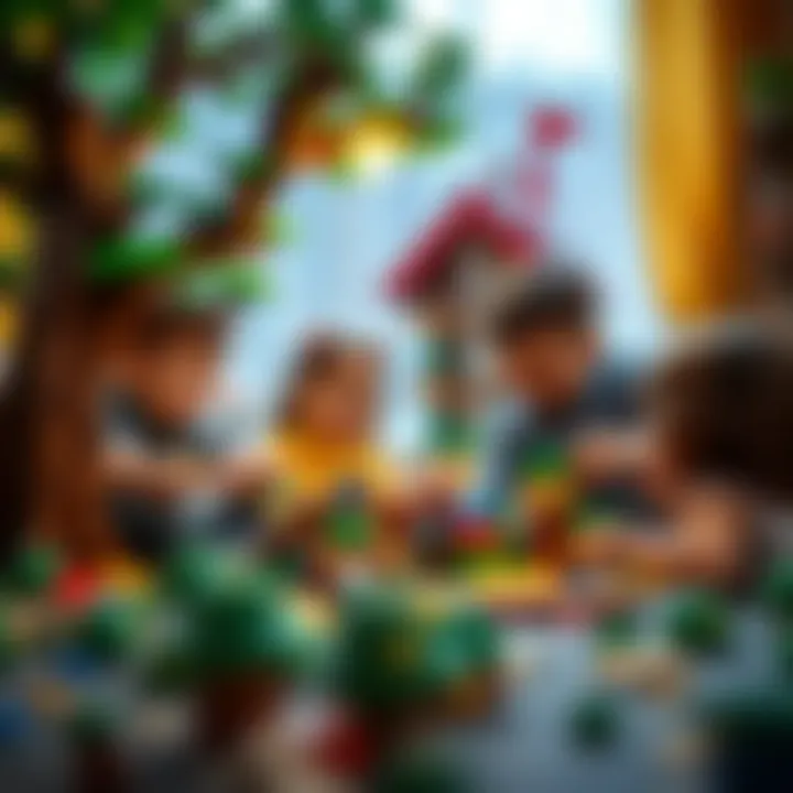 A family enjoying time together while constructing a Lego treehouse, highlighting family interaction