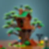 A detailed Lego treehouse model showcasing intricate design and vibrant colors