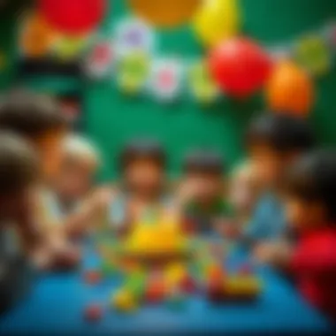 A group of children enjoying a Lego-themed birthday celebration