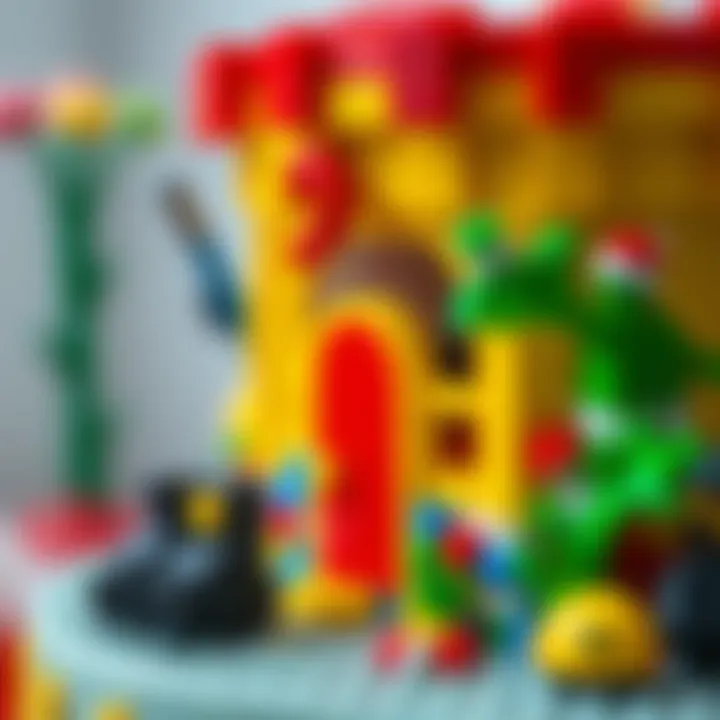 Close-up of intricate Lego cake design showcasing artistry