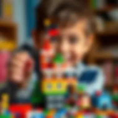 A child showcasing their Lego creation