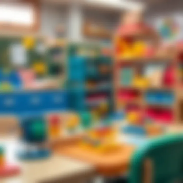 A classroom setup featuring magnetic toys as educational tools