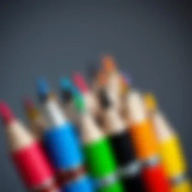 Close-up of colorful magnetic pen with various tips