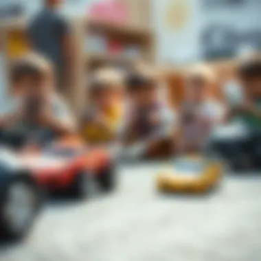 Group of children enjoying a race with Maisto remote control cars