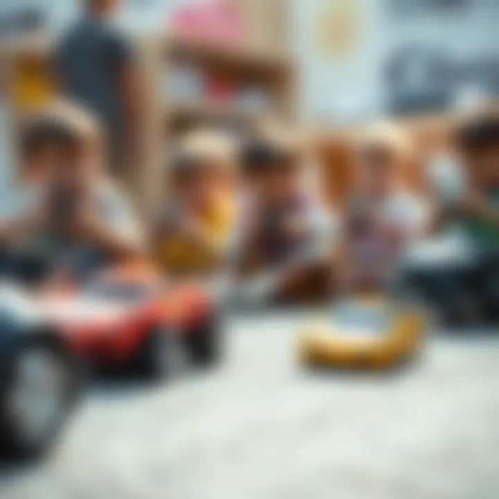 Group of children enjoying a race with Maisto remote control cars