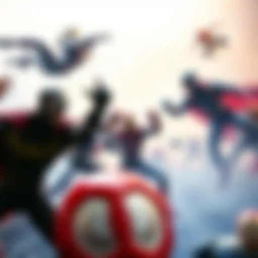 Dynamic action scene featuring iconic Marvel superheroes