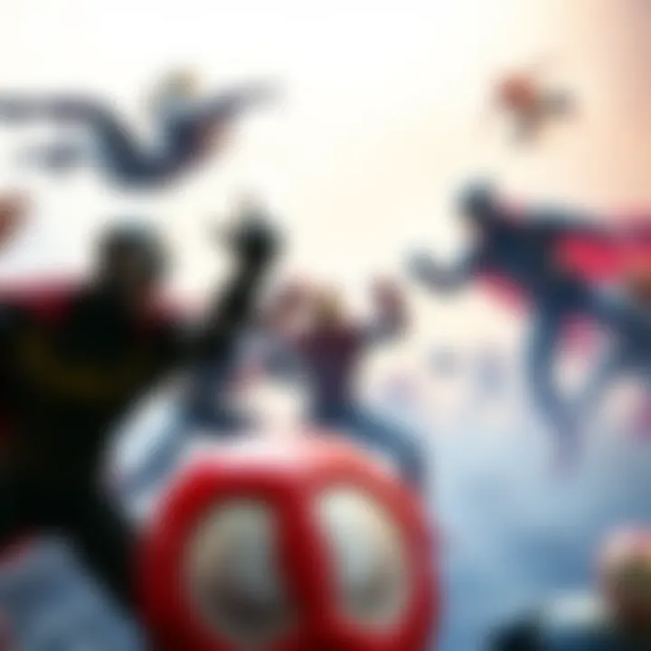Dynamic action scene featuring iconic Marvel superheroes