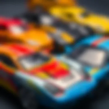 Close-up view of unique design features of Matchbox Superfast cars