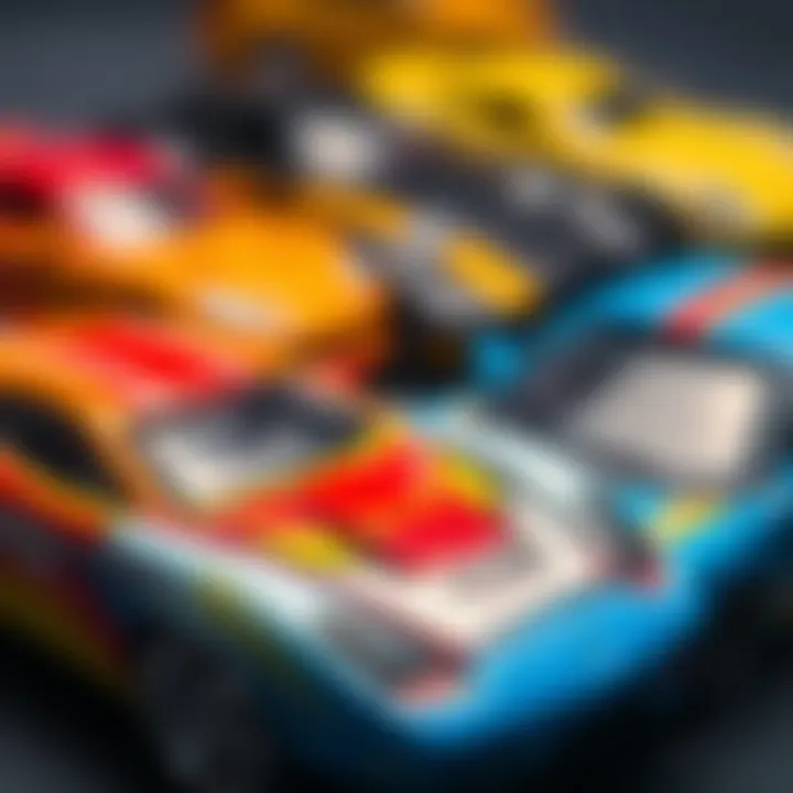 Close-up view of unique design features of Matchbox Superfast cars
