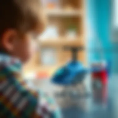 Therapeutic play session with blue helicopter toys