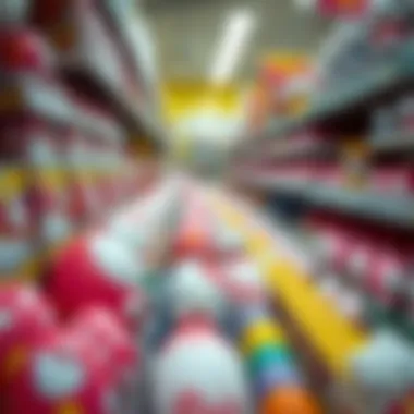 A colorful display of Hello Kitty eggs in a store aisle