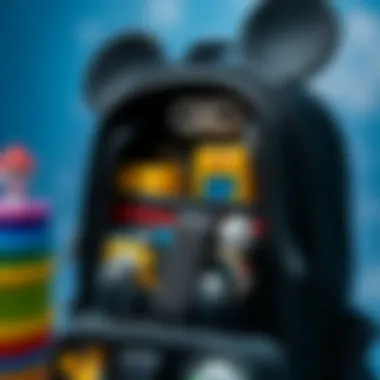 Close-up of Mickey Mouse backpack features and compartments