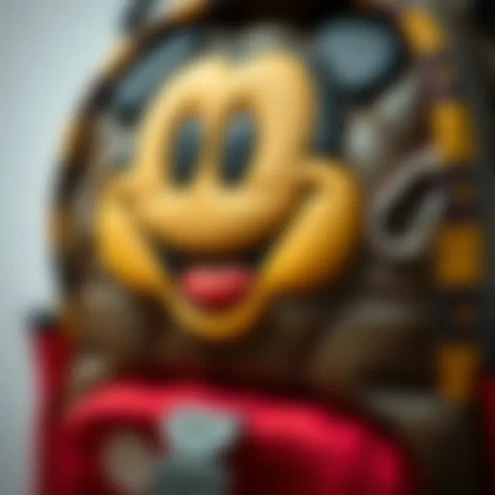 Close-up view of the quality materials used in a Mickey Mouse backpack