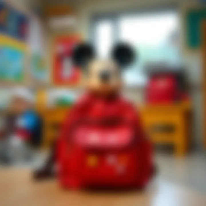 Mickey Mouse bag in an organized school setting