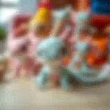 Cute axolotl plush toys on display