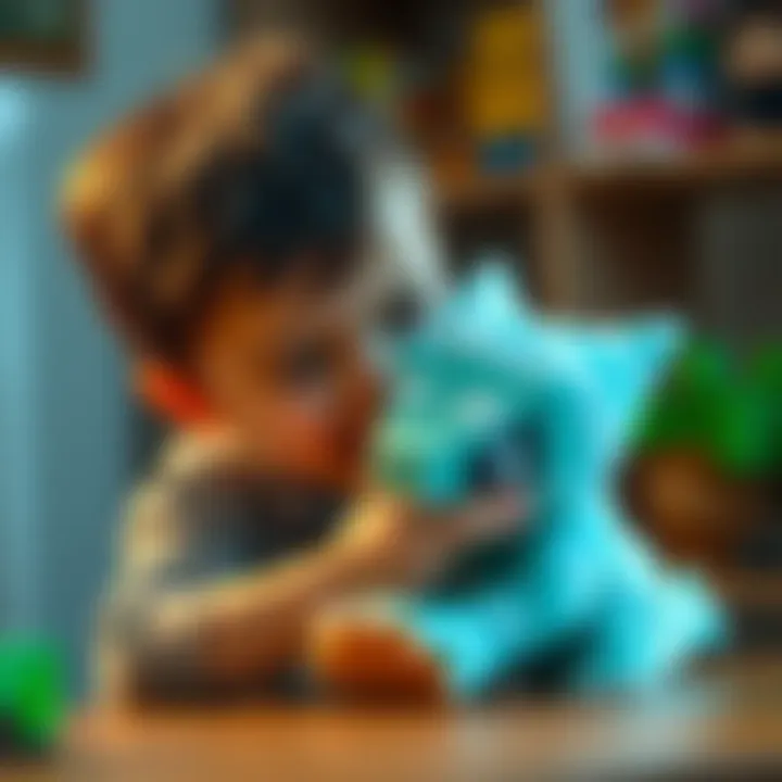 Child playing with Minecraft axolotll plush