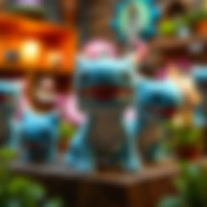 Creative display of Minecraft axolotll plush toys