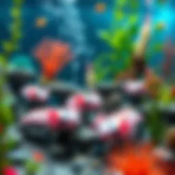 A vibrant underwater scene showcasing axolotls in their natural habitat