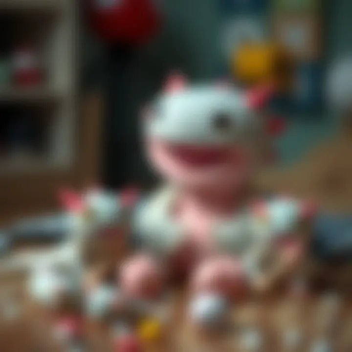 A child’s imaginative play with axolotl plush toys