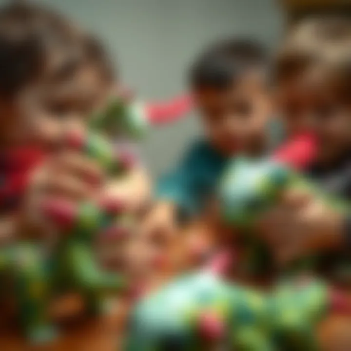 Children playing with Minecraft axolotl plush toys