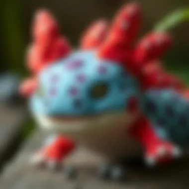 Close-up of a colorful axolotl plush toy