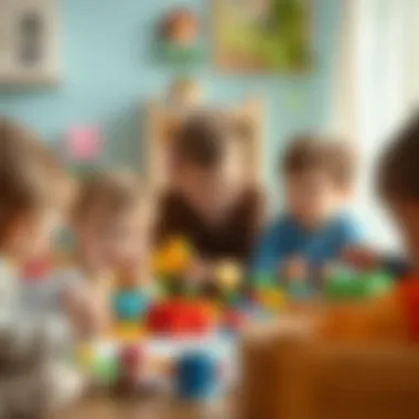 Group of children playing with educational toys