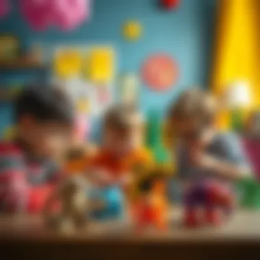 Children engaged in imaginative play with Monster Flex toys in a colorful setting