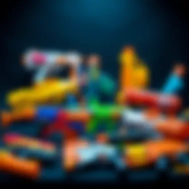 Diverse Range of Nerf Blasters A colorful assortment of Nerf blasters arranged in an engaging display.