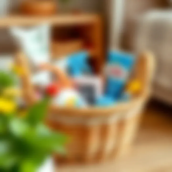 Illustration of tips for organizing baby care items within a basket for easy access