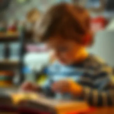 A young child excitedly looking at a Panini card album