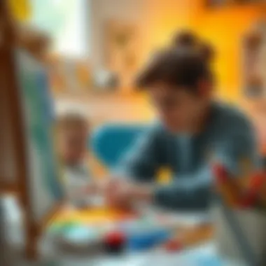 A parent guiding a toddler in a fun and interactive painting session