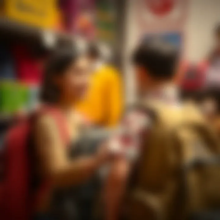 Parent selecting a backpack for child