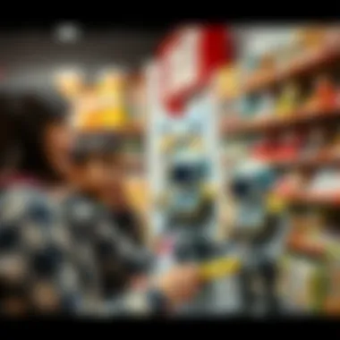 Parents selecting educational robotic toys in a toy store to enhance their child's development.