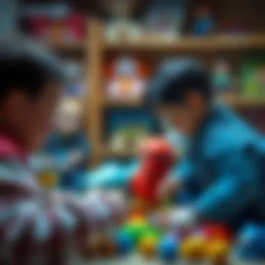 Parents examining used toys
