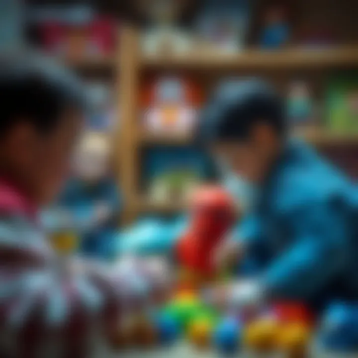 Parents examining used toys