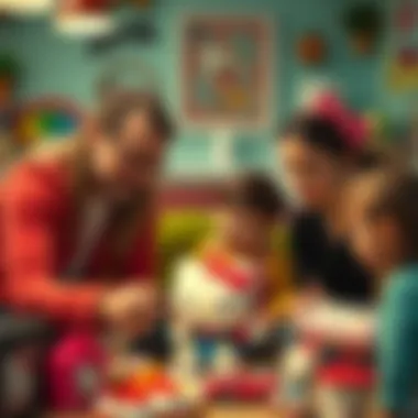 Parents observing children engaging with Hello Kitty items, reflecting on their choices