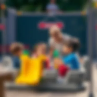 Parents supervising children in a portable play area