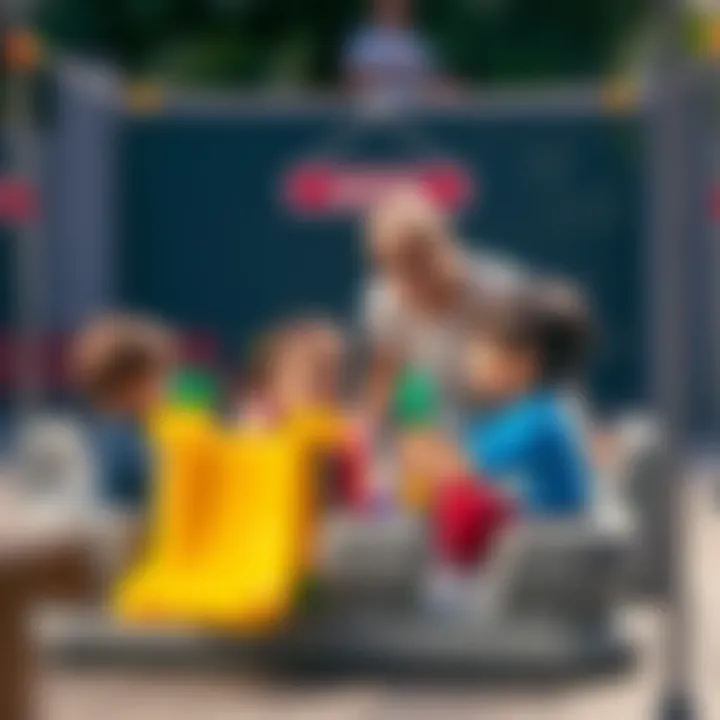 Parents supervising children in a portable play area