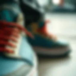 Close-up of skate shoes showcasing unique features