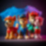 Colorful Paw Patrol t-shirt design featuring popular characters