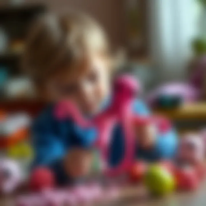 Child playing with a pink octopus toy, showcasing creativity