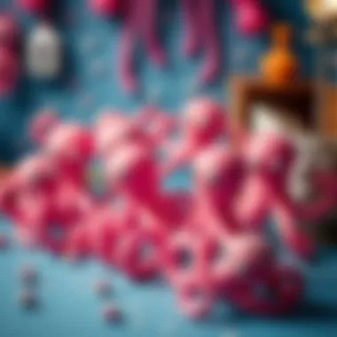 Various pink octopus toys in a playful setting