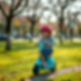 A child riding a Pilsan Mini Scooter in a park