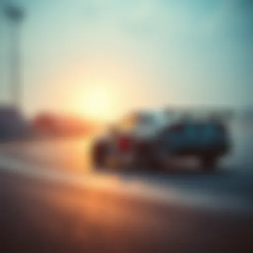 Dynamic RC drift car performing a drift maneuver on a racetrack