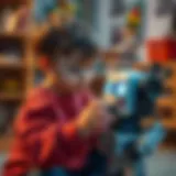 A child interacting with a robot toy