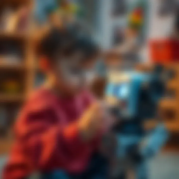 A child interacting with a robot toy